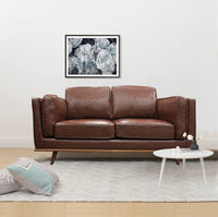 2 Seater Faux Leather Sofa Brown Modern Lounge Set for Living Room Couch with Wooden Frame Furniture Kings Warehouse 