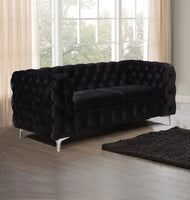 2 Seater Sofa Classic Button Tufted Lounge in Black Velvet Fabric with Metal Legs Furniture Kings Warehouse 
