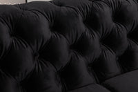 2 Seater Sofa Classic Button Tufted Lounge in Black Velvet Fabric with Metal Legs Furniture Kings Warehouse 