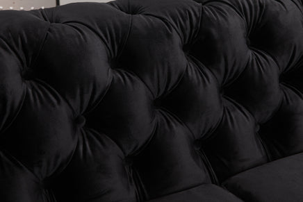 2 Seater Sofa Classic Button Tufted Lounge in Black Velvet Fabric with Metal Legs Furniture Kings Warehouse 