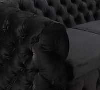 2 Seater Sofa Classic Button Tufted Lounge in Black Velvet Fabric with Metal Legs Furniture Kings Warehouse 