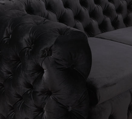 2 Seater Sofa Classic Button Tufted Lounge in Black Velvet Fabric with Metal Legs Furniture Kings Warehouse 