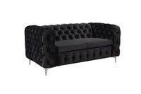 2 Seater Sofa Classic Button Tufted Lounge in Black Velvet Fabric with Metal Legs Furniture Kings Warehouse 