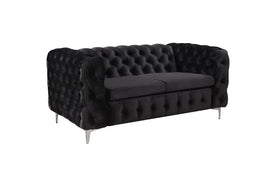 2 Seater Sofa Classic Button Tufted Lounge in Black Velvet Fabric with Metal Legs Furniture Kings Warehouse