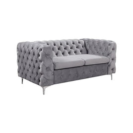 2 Seater Sofa Classic Button Tufted Lounge in Grey Velvet Fabric with Metal Legs Furniture Kings Warehouse 