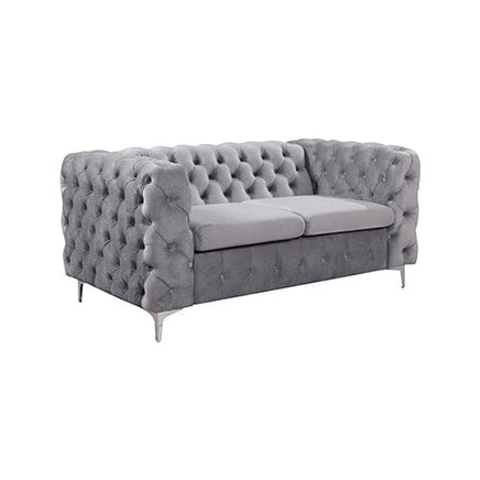2 Seater Sofa Classic Button Tufted Lounge in Grey Velvet Fabric with Metal Legs Furniture Kings Warehouse 