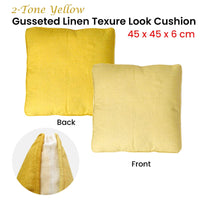 2-Tone Yellow Gusseted Linen Texture Look Filled Cushion 45 x 45 x 6 cm Home & Garden Kings Warehouse 