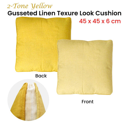 2-Tone Yellow Gusseted Linen Texture Look Filled Cushion 45 x 45 x 6 cm Home & Garden Kings Warehouse 