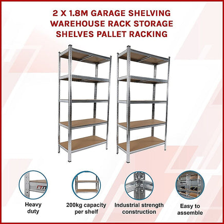 2 x 1.8M Garage Shelving Warehouse Rack Storage Shelves Pallet Racking Furniture Kings Warehouse 