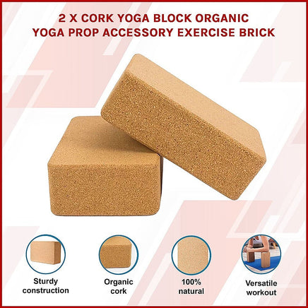 2 x Cork Yoga Block Organic Yoga Prop Accessory Exercise Brick Sports & Fitness Kings Warehouse 