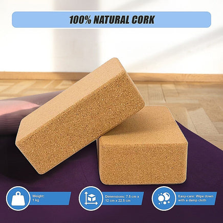 2 x Cork Yoga Block Organic Yoga Prop Accessory Exercise Brick Sports & Fitness Kings Warehouse 