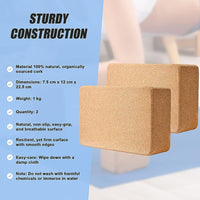 2 x Cork Yoga Block Organic Yoga Prop Accessory Exercise Brick Sports & Fitness Kings Warehouse 