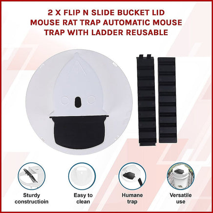 2 x Flip N Slide Bucket Lid Mouse Rat Trap Automatic Reusable Pet Care Kings Warehouse 