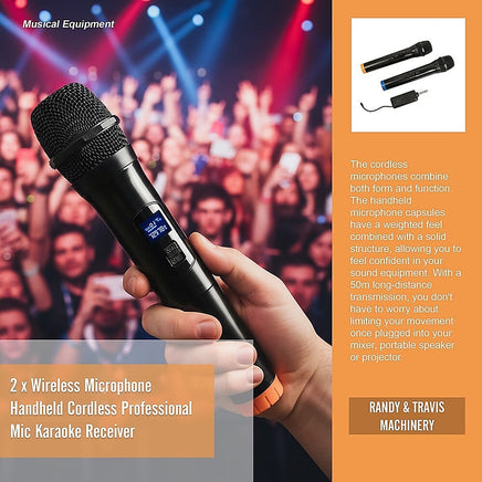 2 x Wireless Microphone Handheld Cordless Professional Mic Karaoke Receiver Audio & Video Kings Warehouse 