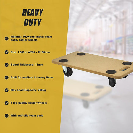 200kg Heavy Duty Hand Dolly Furniture Wooden Trolley Cart Moving Platform Mover Tools Kings Warehouse 