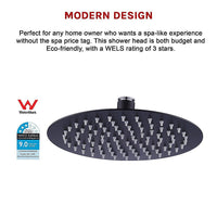 200mm Shower Head Round 304SS Electroplated Matte Black Finish Kings Warehouse 