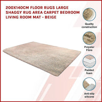 200x140cm Floor Rugs Large Shaggy Rug Area Carpet Bedroom Living Room Mat - Beige Kings Warehouse 