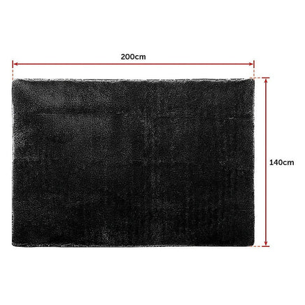 200x140cm Floor Rugs Large Shaggy Rug Area Carpet Bedroom Living Room Mat - Black Home & Garden Kings Warehouse 