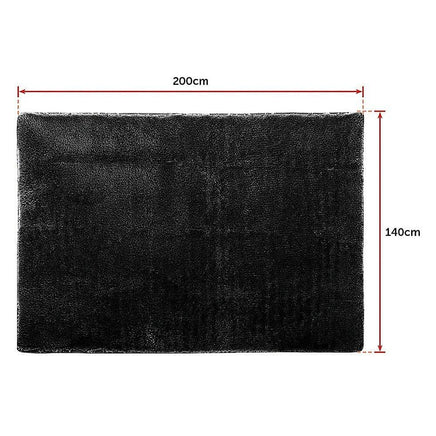 200x140cm Floor Rugs Large Shaggy Rug Area Carpet Bedroom Living Room Mat - Black Home & Garden Kings Warehouse 