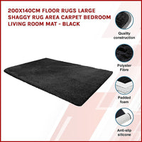 200x140cm Floor Rugs Large Shaggy Rug Area Carpet Bedroom Living Room Mat - Black Home & Garden Kings Warehouse 