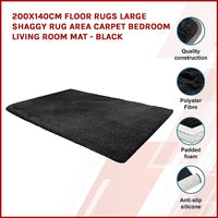 200x140cm Floor Rugs Large Shaggy Rug Area Carpet Bedroom Living Room Mat - Black Kings Warehouse 