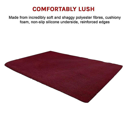 200x140cm Floor Rugs Large Shaggy Rug Area Carpet Bedroom Living Room Mat - Burgundy Home & Garden Kings Warehouse 