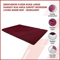200x140cm Floor Rugs Large Shaggy Rug Area Carpet Bedroom Living Room Mat - Burgundy Home & Garden Kings Warehouse 