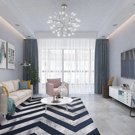 200x300cm Large Floor Blue Chevron Stripes Rug – Modern Area Carpet for Bedroom, Living Room, Lounge or Home Décor Mat Home & Garden Kings Warehouse 