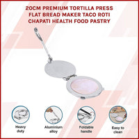 20cm Premium Tortilla Press Flat Bread Maker Taco Roti Chapati Health Food Pastry Home & Garden Kings Warehouse 