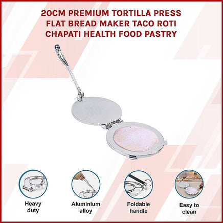 20cm Premium Tortilla Press Flat Bread Maker Taco Roti Chapati Health Food Pastry Home & Garden Kings Warehouse 
