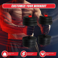 20kg Adjustable Rubber Dumbbell Set Barbell Home GYM Exercise Weights Sports & Fitness Kings Warehouse 