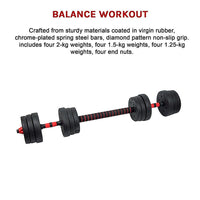 20kg Adjustable Rubber Dumbbell Set Barbell Home GYM Exercise Weights Sports & Fitness Kings Warehouse 