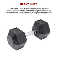 20KG Commercial Rubber Hex Dumbbell Gym Weight Sports & Fitness Kings Warehouse 