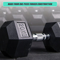 20KG Commercial Rubber Hex Dumbbell Gym Weight Sports & Fitness Kings Warehouse 