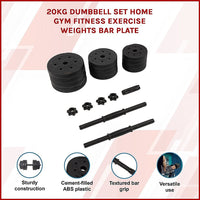 20kg Dumbbell Set Home Gym Fitness Exercise Weights Bar Plate Sports & Fitness Kings Warehouse 