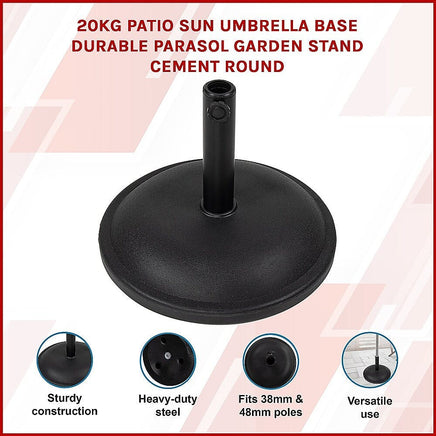 20kg Patio Sun Umbrella Base Durable Parasol Garden Stand Cement Round Home & Garden Kings Warehouse 