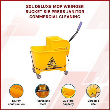 20L Deluxe Mop Wringer Bucket Side Press Janitor Commercial Cleaning Home & Garden Kings Warehouse 