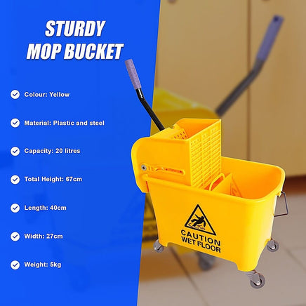 20L Deluxe Mop Wringer Bucket Side Press Janitor Commercial Cleaning Home & Garden Kings Warehouse 