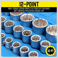 21Pc 12-Point Socket Set 1/2-inch Drive Grip Sleeve Storage Case Metric 8mm-36mm Tools Kings Warehouse 