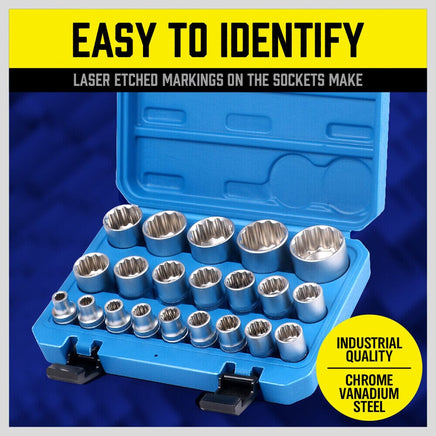 21Pc 12-Point Socket Set 1/2-inch Drive Grip Sleeve Storage Case Metric 8mm-36mm Tools Kings Warehouse 