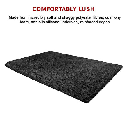 230x160cm Floor Rugs Large Shaggy Rug Area Carpet Bedroom Living Room Mat - Black Home & Garden Kings Warehouse 