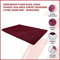 230x160cm Floor Rugs Large Shaggy Rug Area Carpet Bedroom Living Room Mat - Burgundy Kings Warehouse 