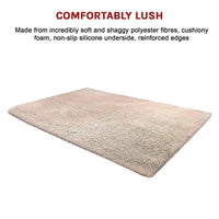 230x200cm Floor Rugs Large Shaggy Rug Area Carpet Bedroom Living Room Mat - Beige Home & Garden Kings Warehouse 