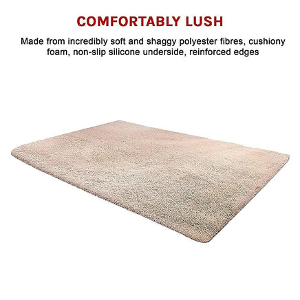 230x200cm Floor Rugs Large Shaggy Rug Area Carpet Bedroom Living Room Mat - Beige Home & Garden Kings Warehouse 