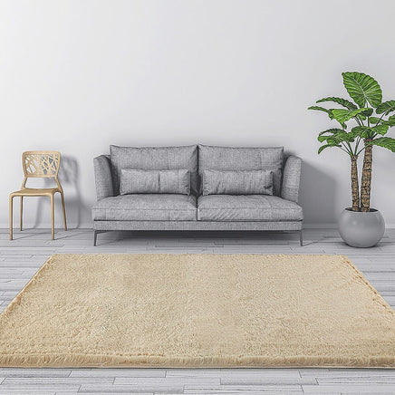 230x200cm Floor Rugs Large Shaggy Rug Area Carpet Bedroom Living Room Mat - Beige Home & Garden Kings Warehouse 