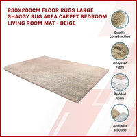 230x200cm Floor Rugs Large Shaggy Rug Area Carpet Bedroom Living Room Mat - Beige Kings Warehouse 