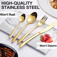 24-Piece Stainless Steel Gold Set, Knife Fork Spoon Flatware Set Cutlery Set, Mirror Finish Kings Warehouse 