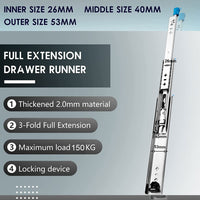 24in Pair 150KG Heavy Duty Drawer Slides Rails Runners Locking Ball Bearing Kings Warehouse 