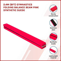 2.4m (8FT) Gymnastics Folding Balance Beam Pink Synthetic Suede Sports & Fitness Kings Warehouse 