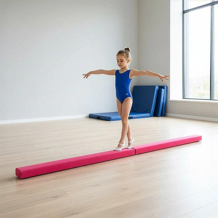 2.4m (8FT) Gymnastics Folding Balance Beam Pink Synthetic Suede Sports & Fitness Kings Warehouse 